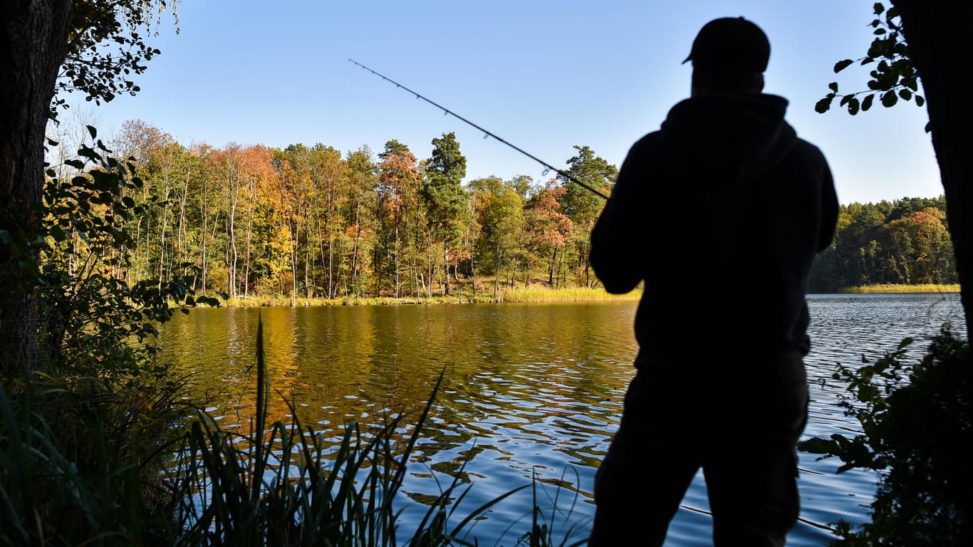 Ein Angler versucht mit einer Spinnangel einen Fisch zu fangen: In Niedersachsen hat ein Angler eine Mörsergranate aus einem Fluss gefischt. (Symbolbild)