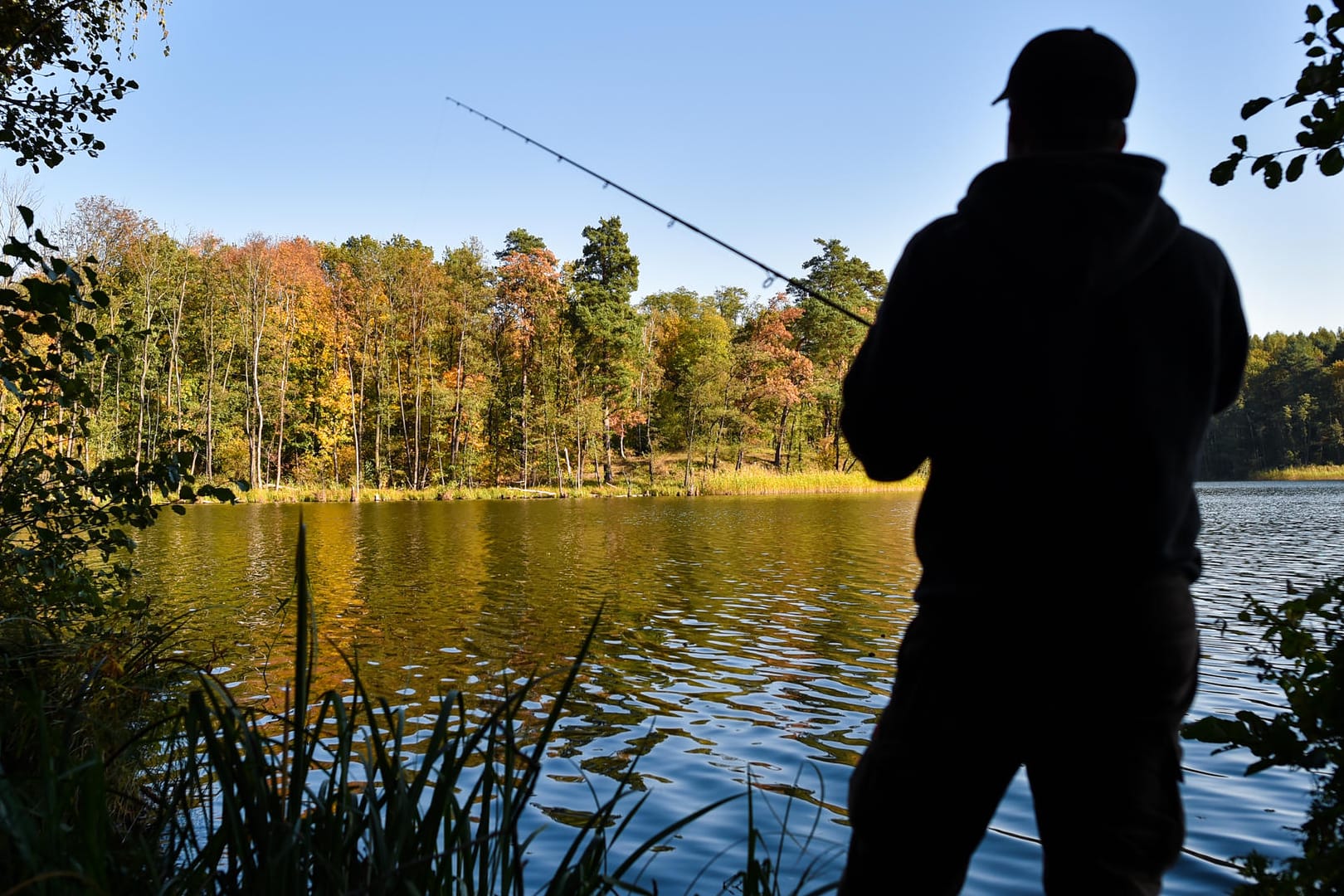 Ein Angler versucht mit einer Spinnangel einen Fisch zu fangen: In Niedersachsen hat ein Angler eine Mörsergranate aus einem Fluss gefischt. (Symbolbild)