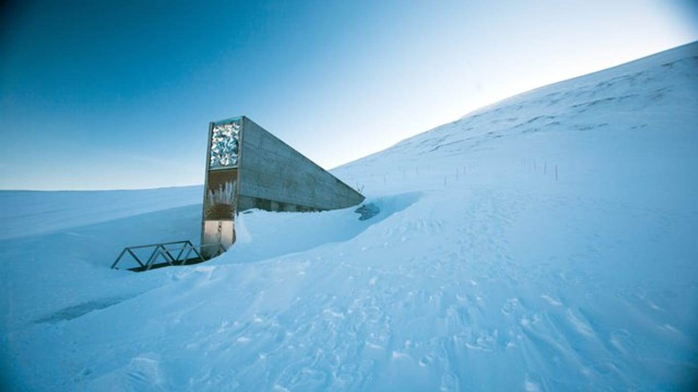 Der Eingang zur internationalen Genbank Svalbard Global Seed Vault (SGSV) in der Nähe von Longyearbyen auf Spitzbergen.