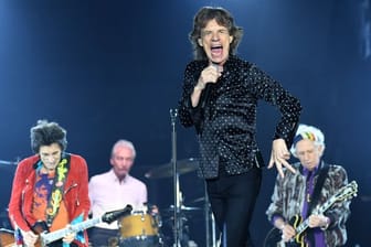 Die Rolling Stones, Ron Wood (l-r), Charlie Watts, Mick Jagger und Keith Richards, 2017 in Düsseldorf.
