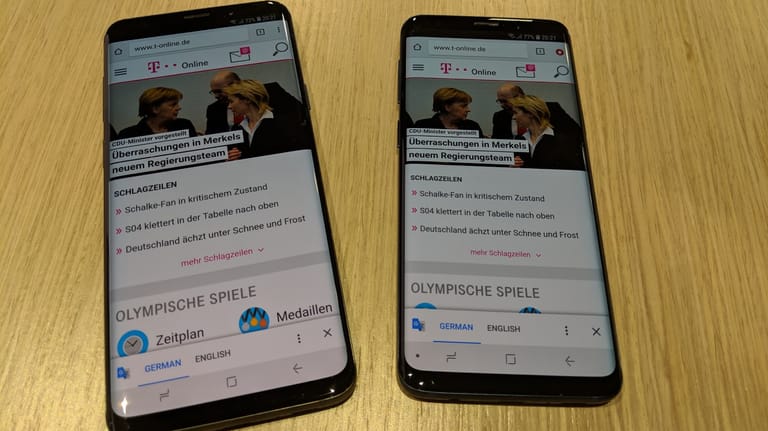 Samsung S9 und S9 Plus (links): Mobile Ansicht von t-online.de.