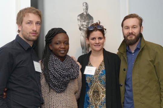 Das Team des Films "Watu Wote/All Of Us": Produzent Tobias Rosen (l-r), die kenianische Produktionsleiterin des Films, Krysteene Savane, Regisseurin Katja Benrath und Kameramann Felix Striegel.