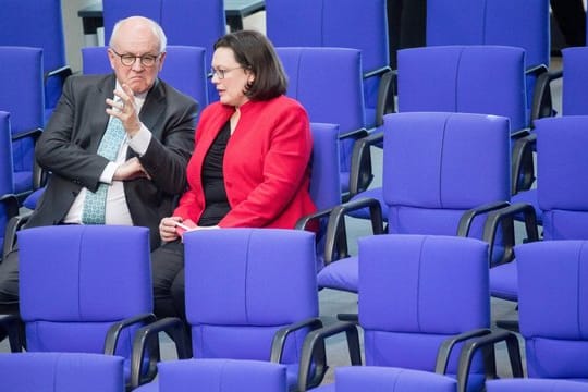 Werden die beiden in einer großen Koalition zusammenarbeiten? Volker Kauder, Unions-Fraktionsvorsitzender, und die designierte SPD-Chefin Andrea Nahles im Bundestag.