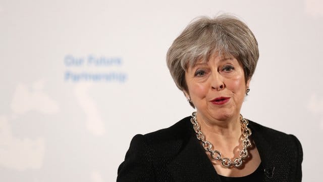 Theresa May bei ihrer Rede zur künftigen Beziehung der EU mit Großbritannien.