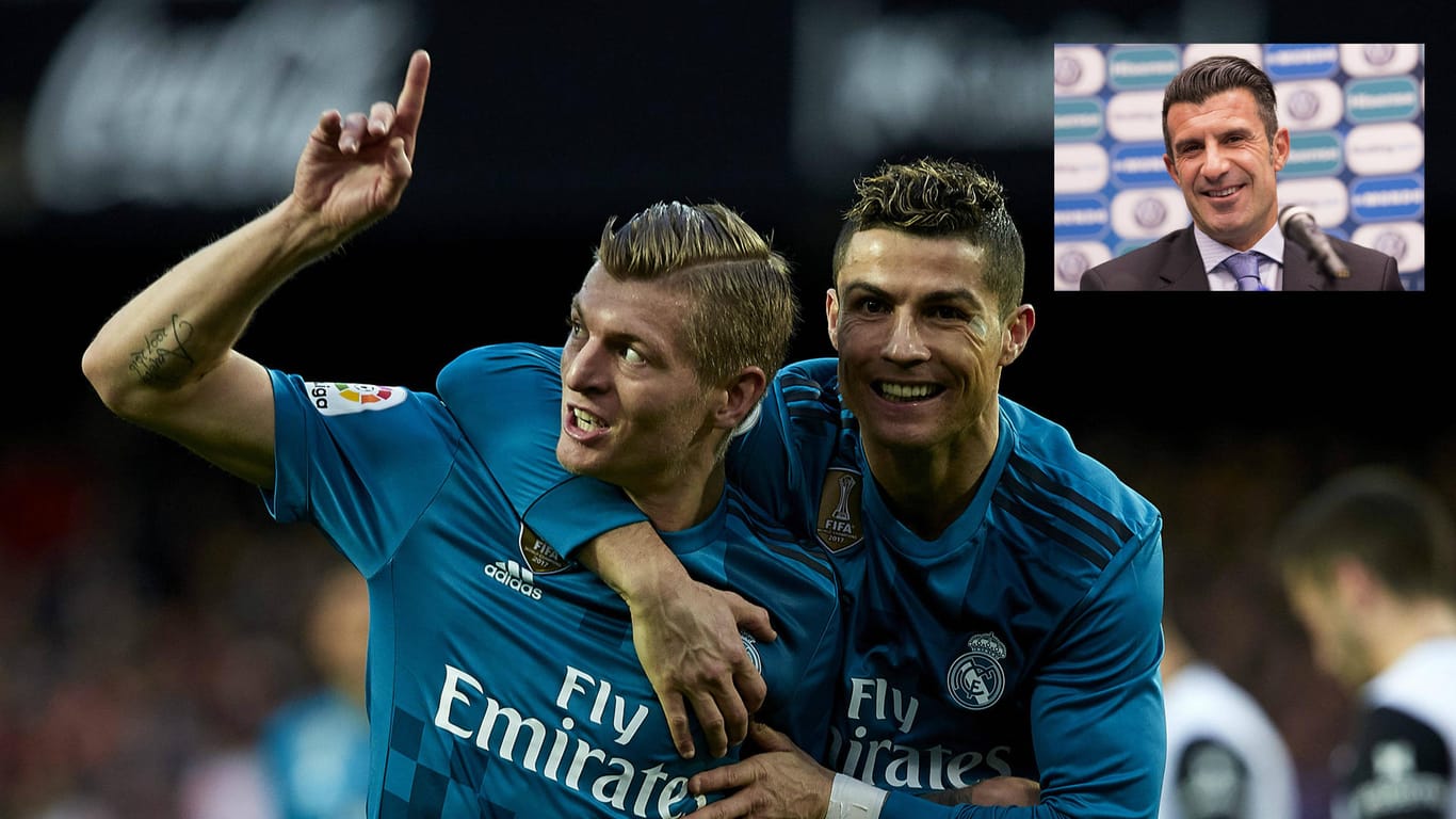 Noch ein Henkelpott? Toni Kroos (l.) und Cristiano Ronaldo haben laut Luis Figo (rechts oben) gute Chancen.