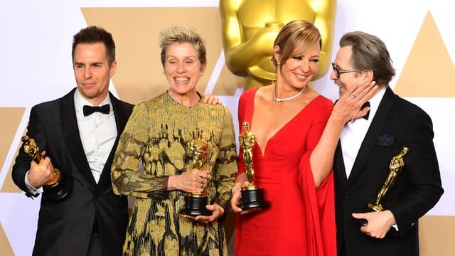 Die Oscargewinner Sam Rockwell (l-r), Frances McDormand, Allison Janney und Gary Oldman.