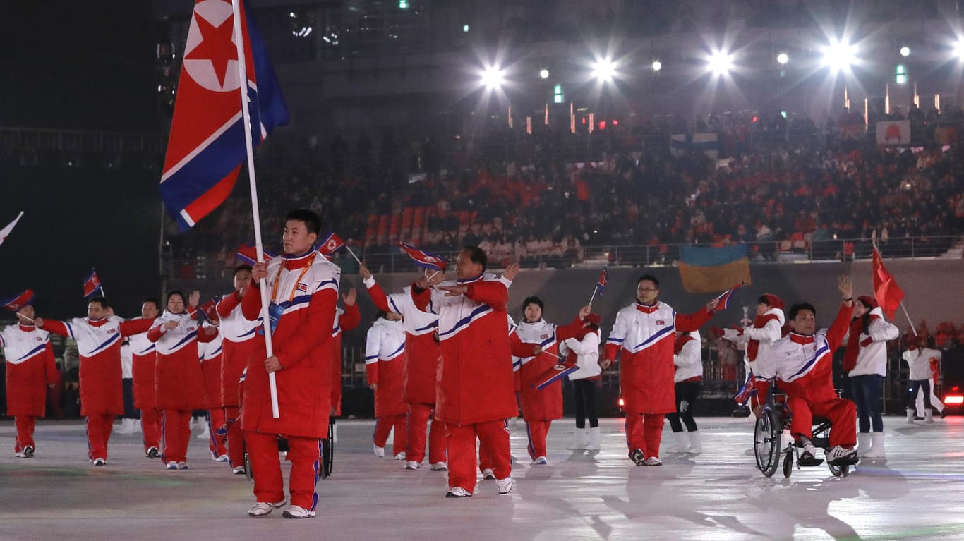 Aufmarsch unter der Flagge Nordkoreas: Bei den Paralympics in Pyeongchang tritt das kommunistische Land wieder mit einem eigenen Team an.