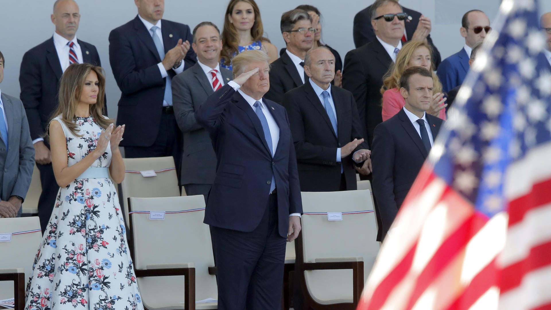Donald Trump in bei der Militärparade in Paris am französischen Nationalfeiertag: eine ähnliche Parade will er auch in Washington. Donald Trump in bei der Militärparade in Paris am französischen Nationalfeiertag: eine ähnliche Parade will er auch in Washington.