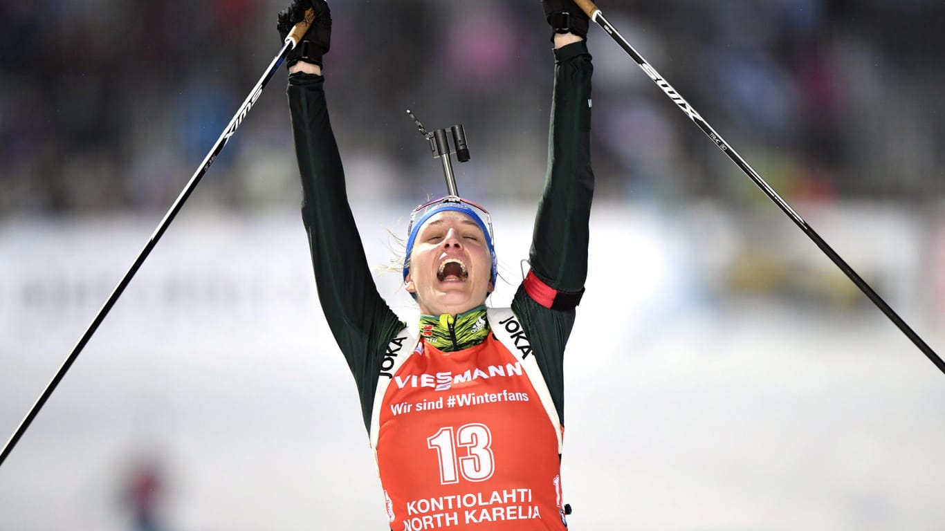 Grenzenloser Jubel bei Vanessa Hinz: Die Staffel-Weltmeisterin feierte in Finnland ihren ersten Weltcupsieg.