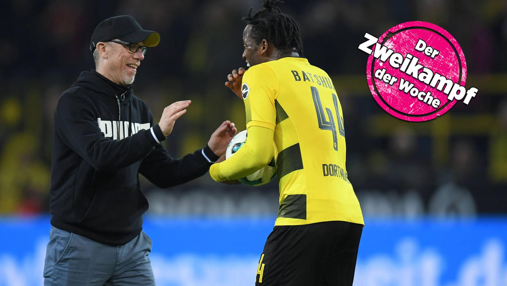 Erleichtert: Peter Stöger mit dem Doppel-Torschützen Michy Batshuayi nach dem 3:2-Sieg gegen Eintracht Frankfurt.