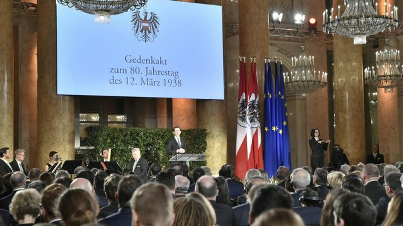 Österreichs Bundeskanzler, Sebastian Kurz, beim Staatsakt zum 80.