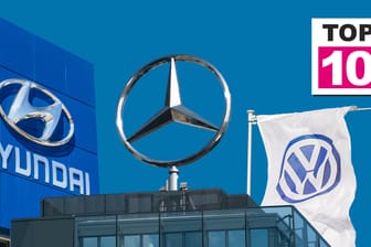 Drei erfolgreiche Automarken: Hyundai, Mercedes und VW.