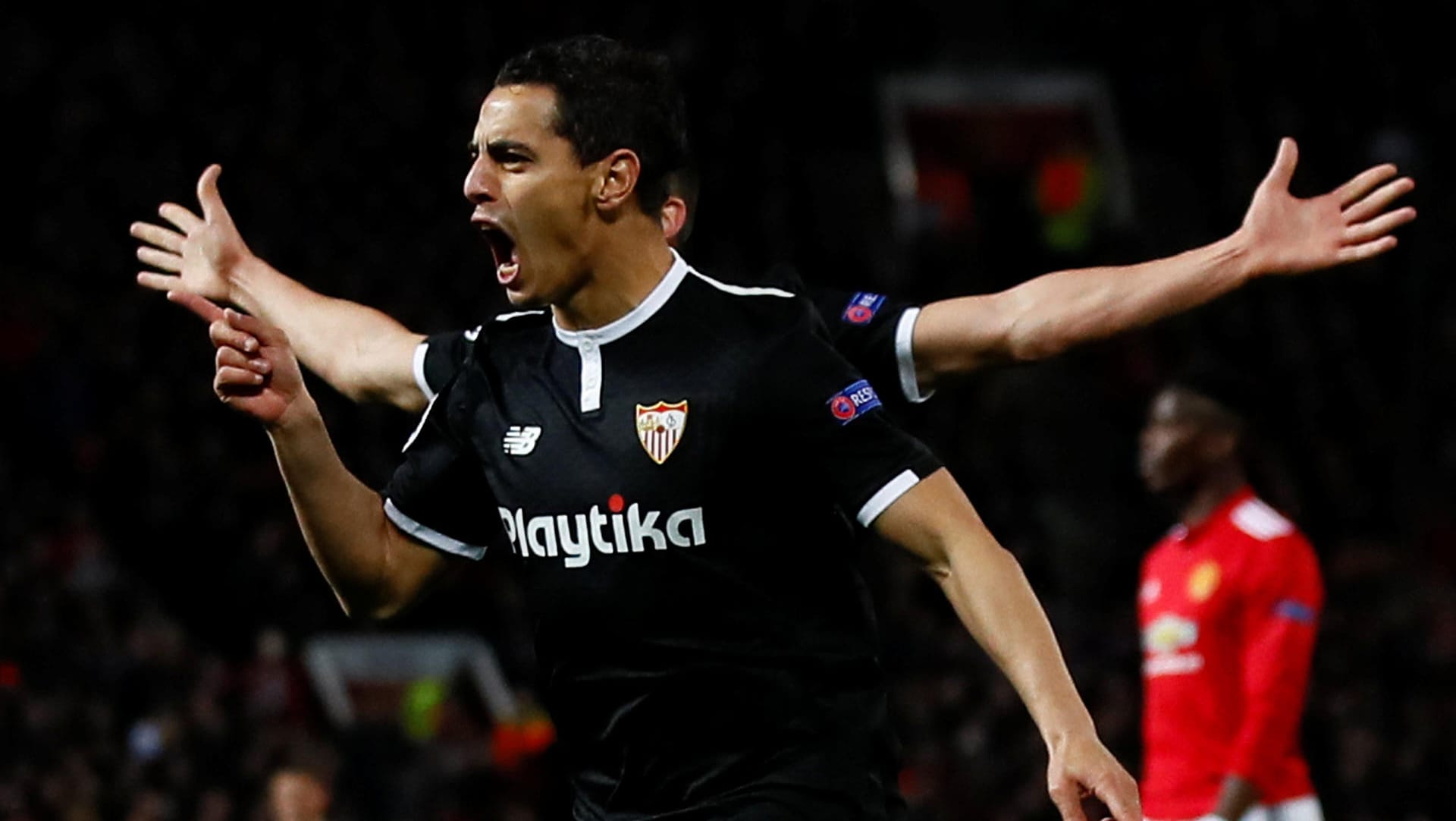 Champions League: Sevillas Wissam Ben Yedder bejubelt den Führungstreffer.