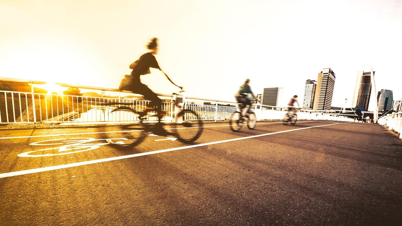 Auf dem E-Bike in der Abendsonne: Mehr als sieben Millionen von ihnen surren bereits durch Deutschland.