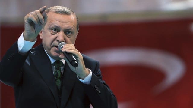 Recep Tayyip Erdogan, Präsident der Türkei, während seiner Ansprache bei einem Kongress der türkischen Regierungspartei AKP.