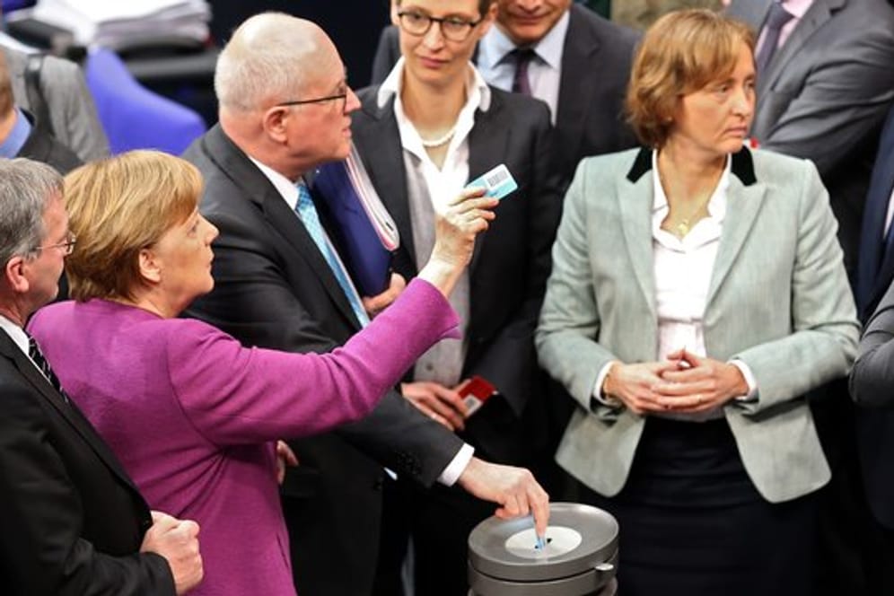 Angela Merkel, Volker Kauder, Alice Weidel und Beatrix von Storch bei der Abstimmung teil.