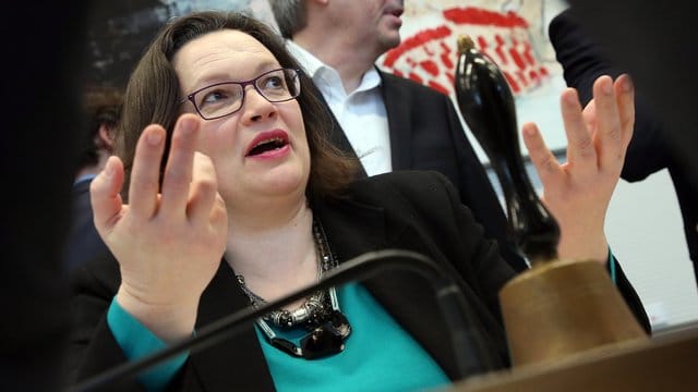 "Das ist eine acht Jahre alte Debatte, die innerhalb der Union immer noch geführt wird, aber niemanden weiterbringt", sagte Bundestagsfraktionschefin Andrea Nahles. "Das ist eine acht Jahre alte Debatte, die innerhalb der Union immer noch geführt wird, aber niemanden weiterbringt", sagte Bundestagsfraktionschefin Andrea Nahles.