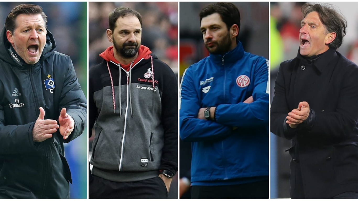 HSV-Trainer Titz, Kölns Ruthenbeck, Mainz' Schwarz und Wolfsburgs Labbadia: Alle vier Teams stecken mitten im Abstiegskampf.