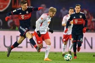 Mittelfeldantreiber: Leipzigs Emil Forsberg (m.) beim 2:1-Sieg gegen den FC Bayern.