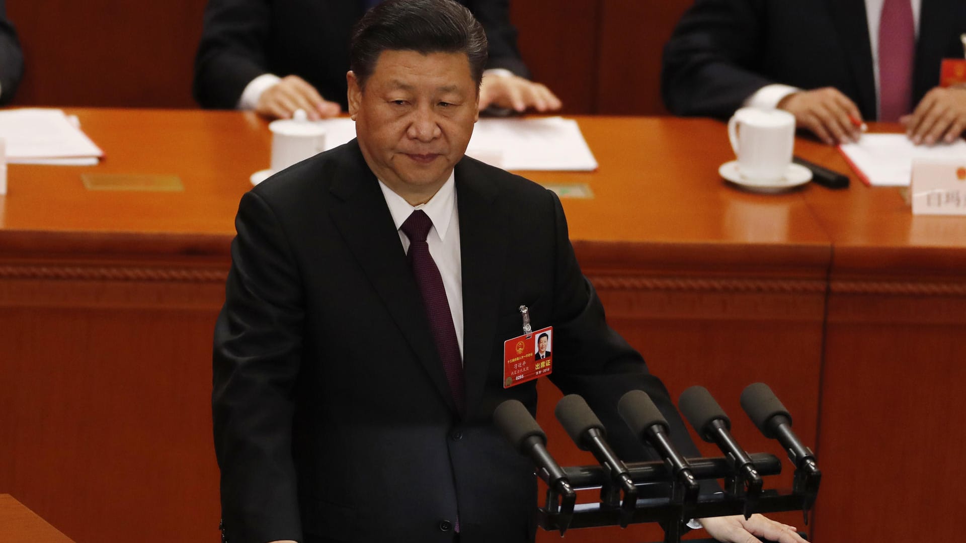 Der chinesische Präsident Xi Jinping spricht bei der Schlusssitzung des Volkskongresses: Xi Jinping darf nach einer Verfassungsänderung nun unbegrenzt viele Amtszeiten regieren.