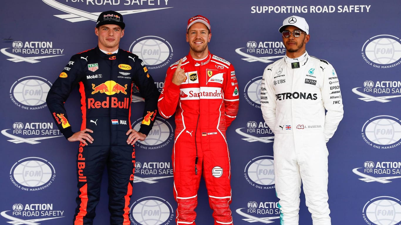 Die drei heißesten Kandidaten auf den WM-Titel: (von links) Max Verstappen (Red Bull), Sebastian Vettel (Ferrari) und Lewis Hamilton (Mercedes).