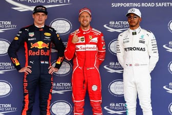 Die drei heißesten Kandidaten auf den WM-Titel: (von links) Max Verstappen (Red Bull), Sebastian Vettel (Ferrari) und Lewis Hamilton (Mercedes).