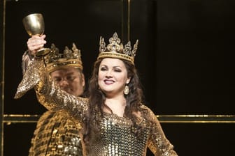 Anna Netrebko und der serbische Bariton Zeljko Lucic bei einer Probe zu "Macbeth" im Royal Opera House.