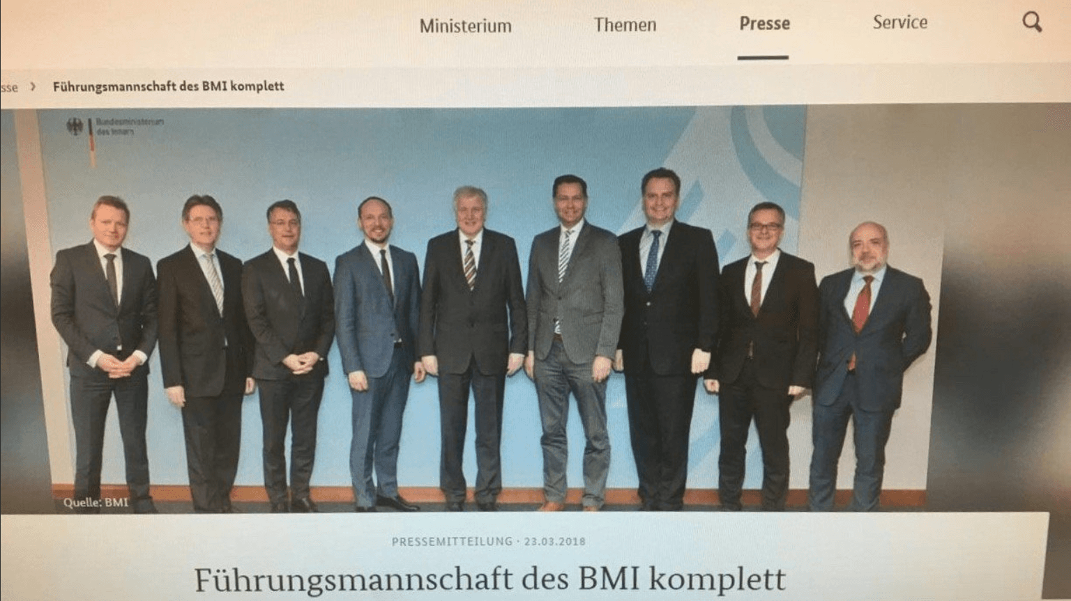 Die neue Führungsmannschaft unter des Innenministeriums unter Seehofer: Das Foto wurde mittlerweile gelöscht.