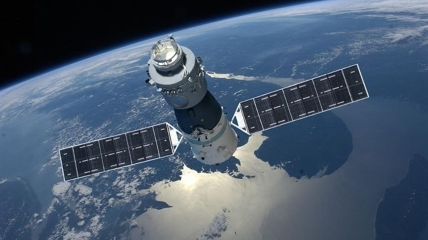 Eine undatierte Grafik der chinesischen Raumstation "Tiangong 1": Chinesisches Raumlabor stürzt in nächsten Tagen ab.
