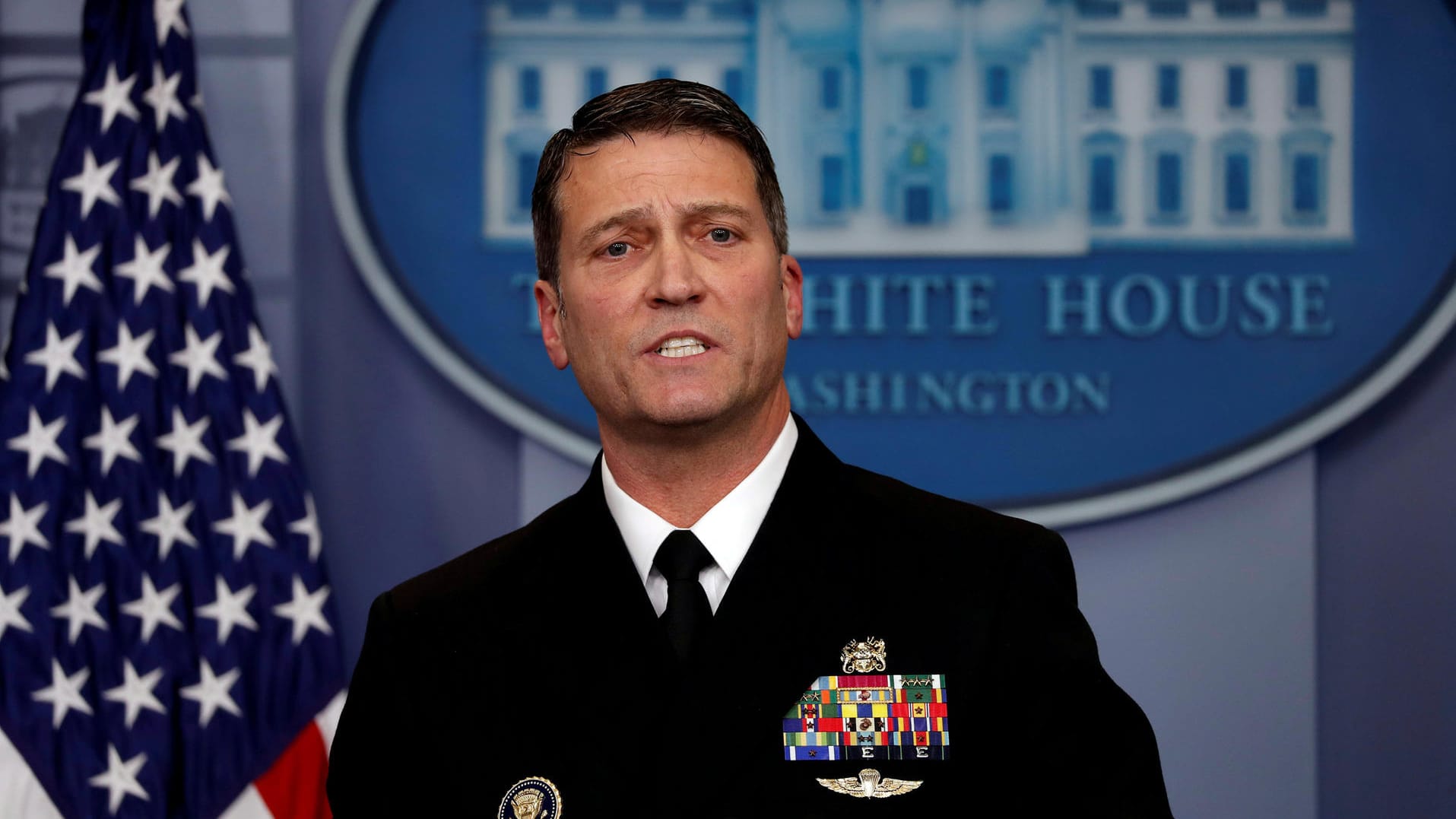 Ronny Jackson bei seinem Auftritt vor der Presse im Weißen Haus im Januar