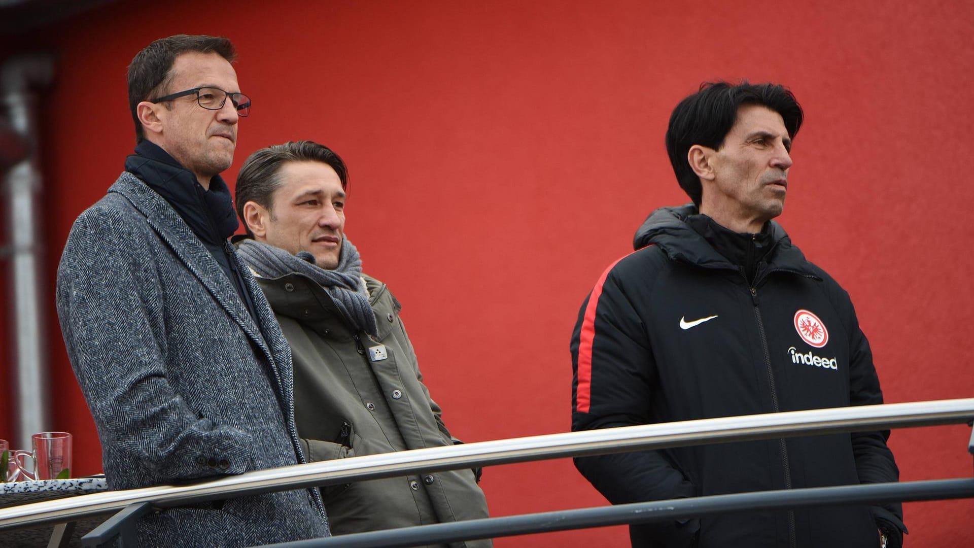 Frankfurter Erfolgstrio: Sportvorstand Fredi Bobic, Trainer Niko Kovac und Sportdirektor Bruno Hübner (v. l.).