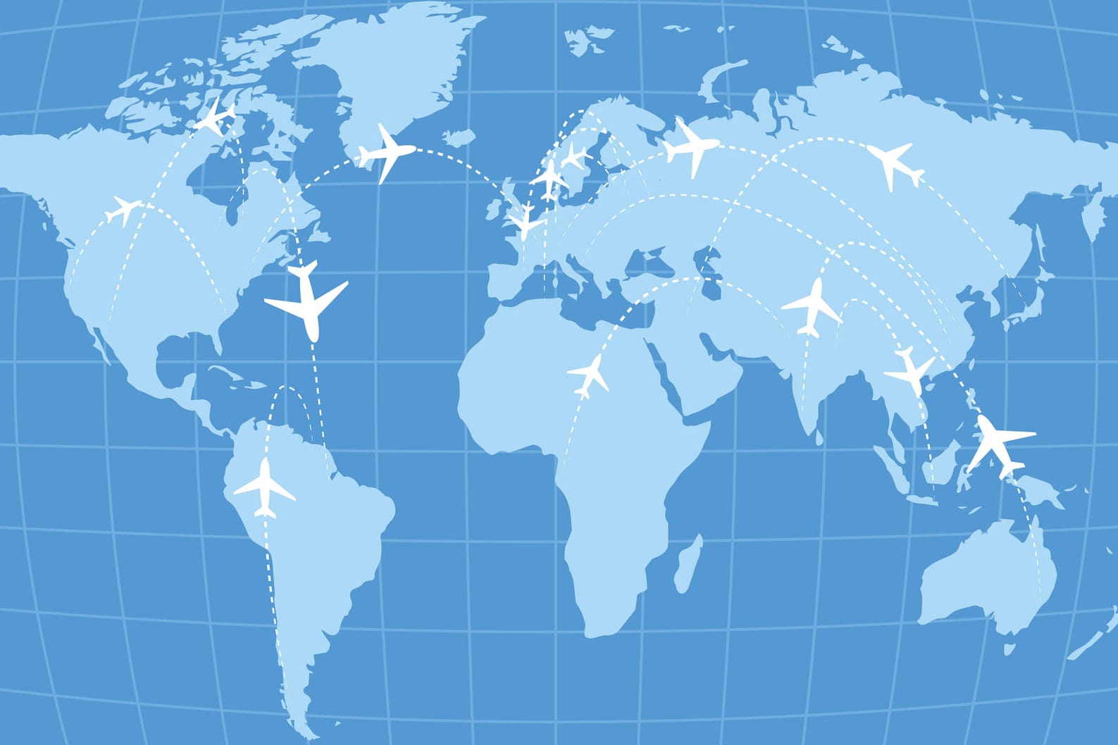 Das weltweite Flugnetz: Die Kurve über Grönland bei einem Flug von Europa und Amerika ist eigentlich geradlinig.