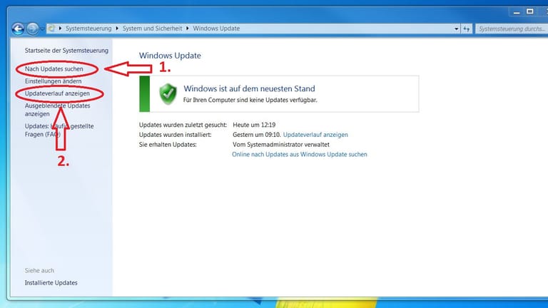 Screenshot: Update-Verwaltung unter Windows