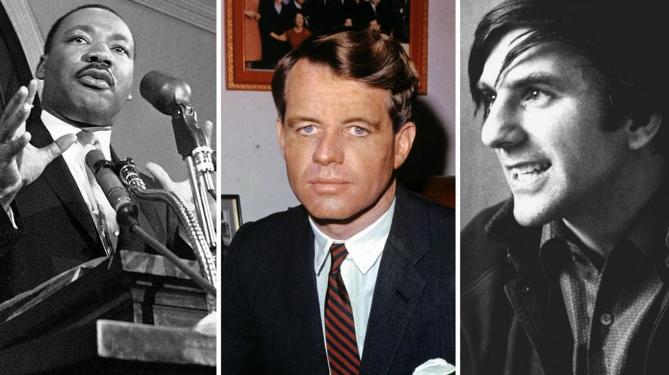 Martin Luther King, Robert Kennedy und Rudi Dutschke. Auf alle drei Männer wurde 1968 ein Anschlag verübt.