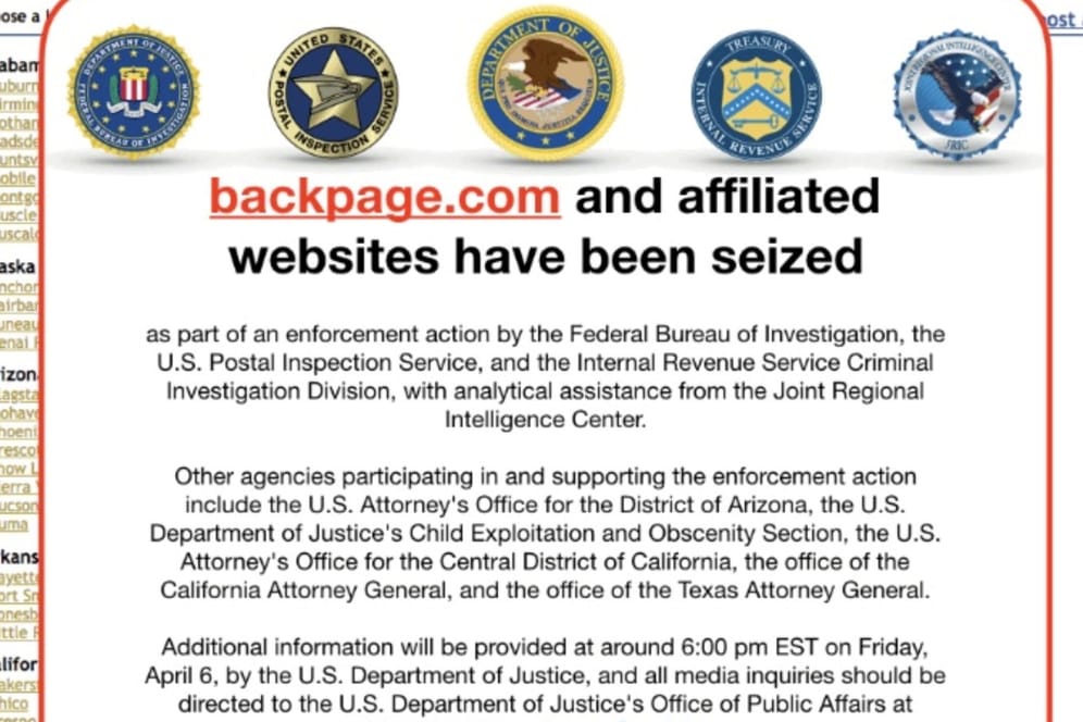 Sperrung der Seite Backpage.com: Die US-Behörden wollen Prostitution und Menschenhandel auf dem Portal stoppen.