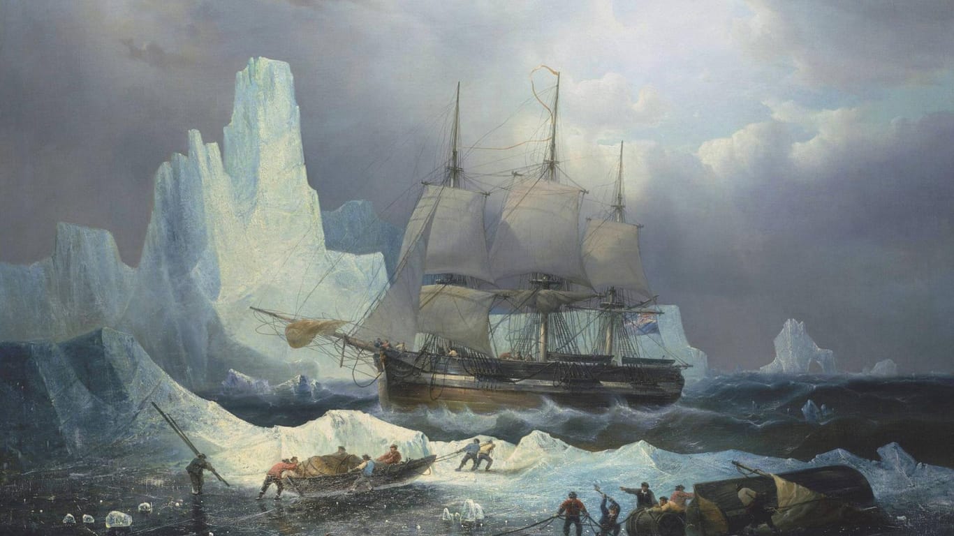 Ewiges Eis: Um das Schiff durch Schäden durch das Packeis zu schützen, musste die Mannschaft es immer wieder rundherum freischlagen.