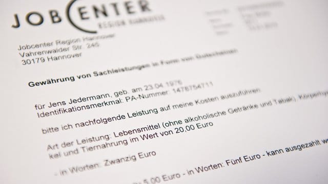 Muster eines Lebensmittelgutscheins für Hartz-IV-Empfänger.