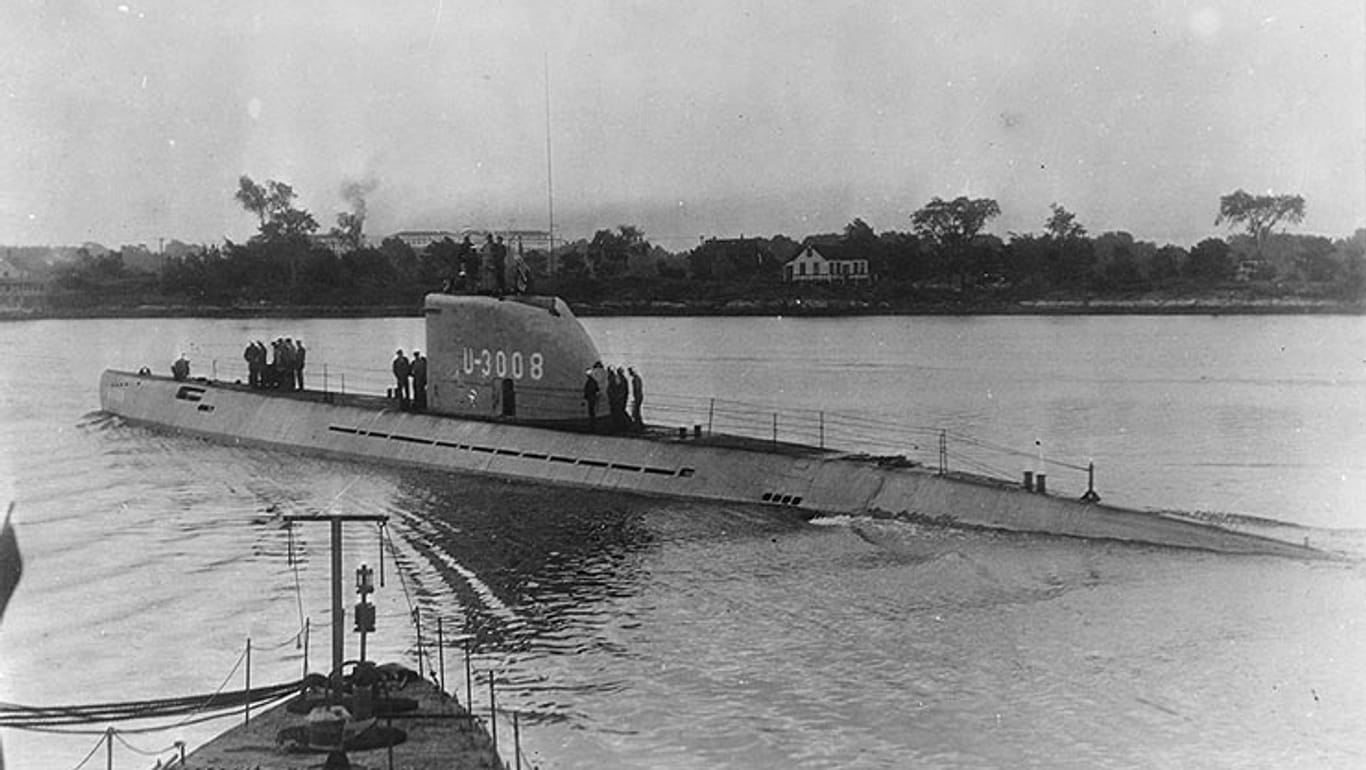 Das im Zweiten Weltkrieg gebaute deutsche U-Boot U-3008. Wie das U-3523 gehörte es zur damals hochmodernen U-Boot-Klasse XXI.