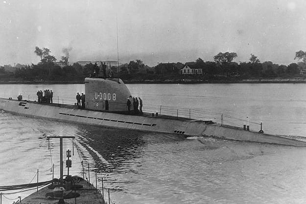 Das im Zweiten Weltkrieg gebaute deutsche U-Boot U-3008. Wie das U-3523 gehörte es zur damals hochmodernen U-Boot-Klasse XXI.