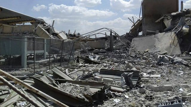 Ein Forschungszentrum in Barsah wurde bei Angriffen der USA, Großbritannien und Frankreich stark beschädigt. Ein Forschungszentrum in Barsah wurde bei Angriffen der USA, Großbritannien und Frankreich stark beschädigt.