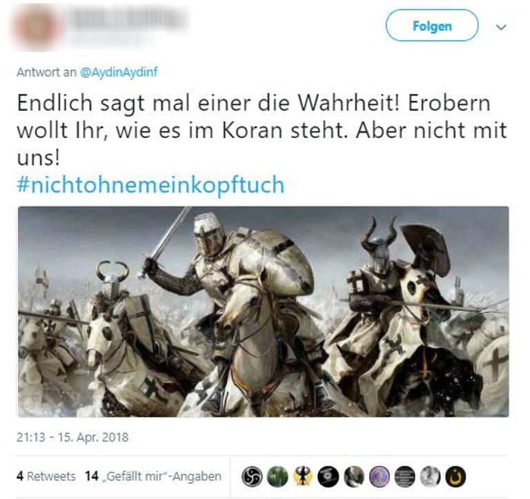 Provokation auf Provokation: Kreuzritter-Tweets als Antwort auf fundamentalistische Tweets.