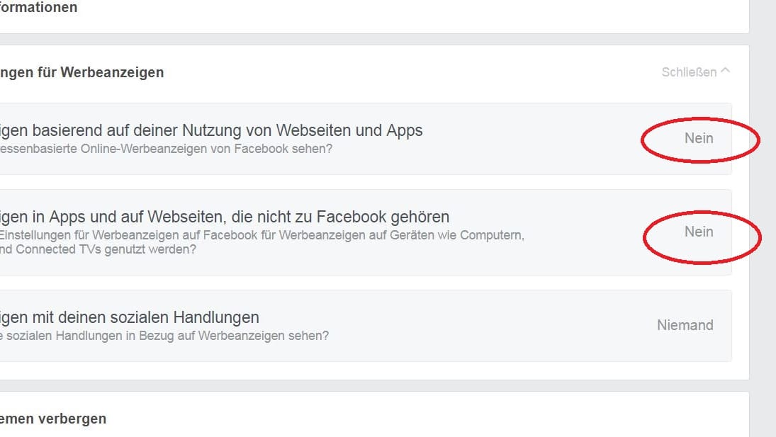 Werbeeinstellungen bei Facebook