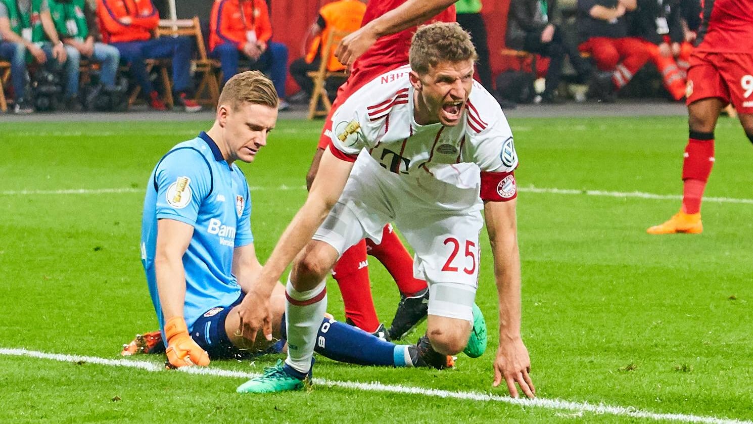 Torjubel bei Thomas Müller: Dem Bayern-Star gelang gegen Leverkusen ein Dreierpack.