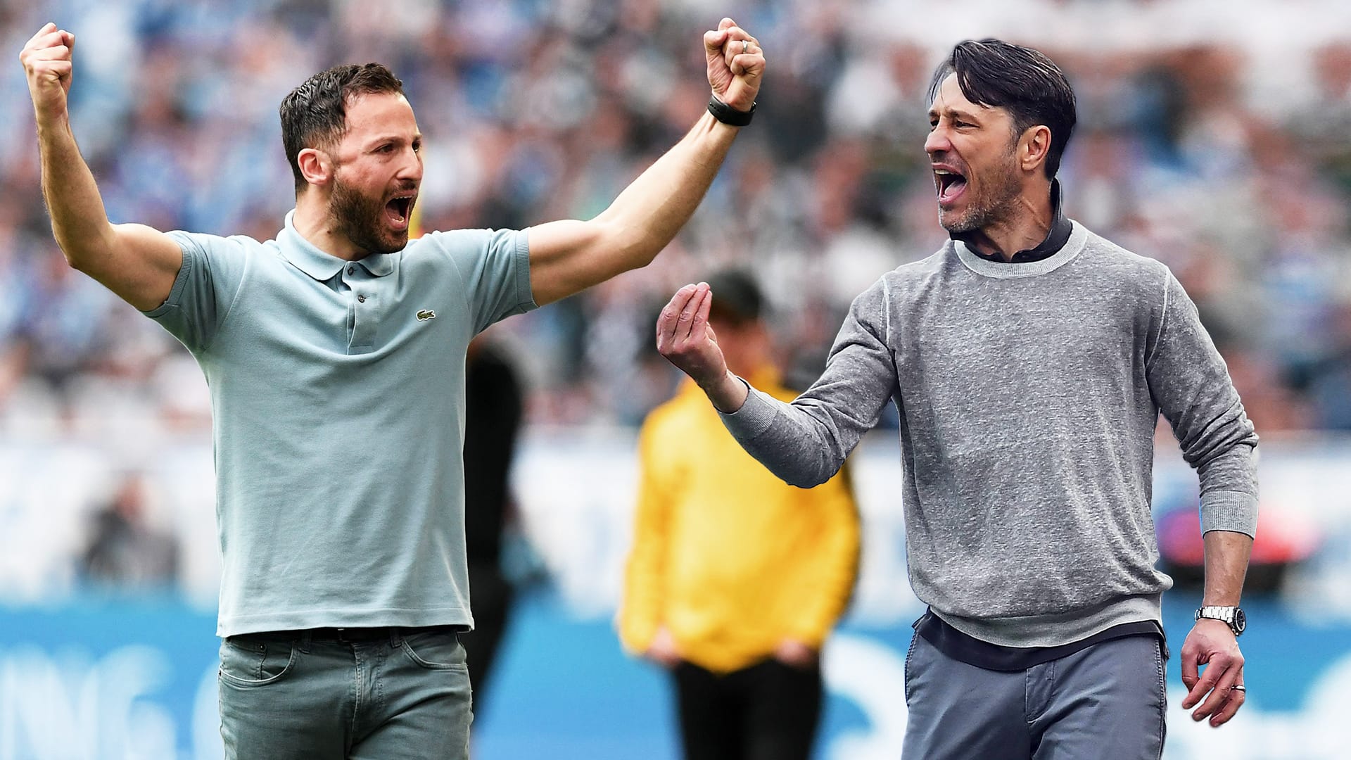 Domenico Tedesco (l.) gegen Niko Kovac im Pokal-Halbfinale: Der Schalke-Trainer wird gefeiert, der Eintracht-Coach ausgepfiffen.