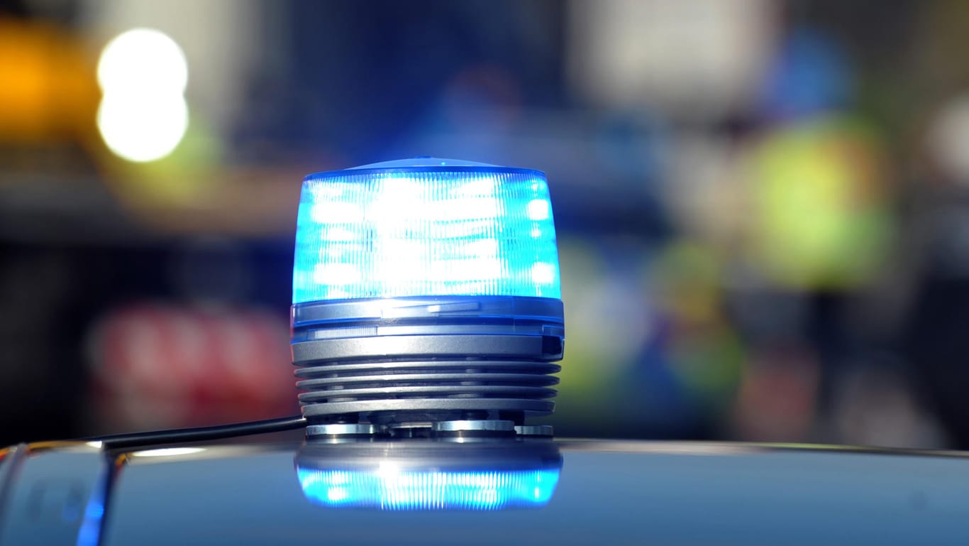 Das Blaulicht eines Streifenwagens der Polizei leuchtet auf dem Autodach: In Mecklenburg-Vorpommern hat eine Gruppe Deutscher ihre Hunde auf zwei Eritreer gehetzt und sie geschlagen. (Archivbild)