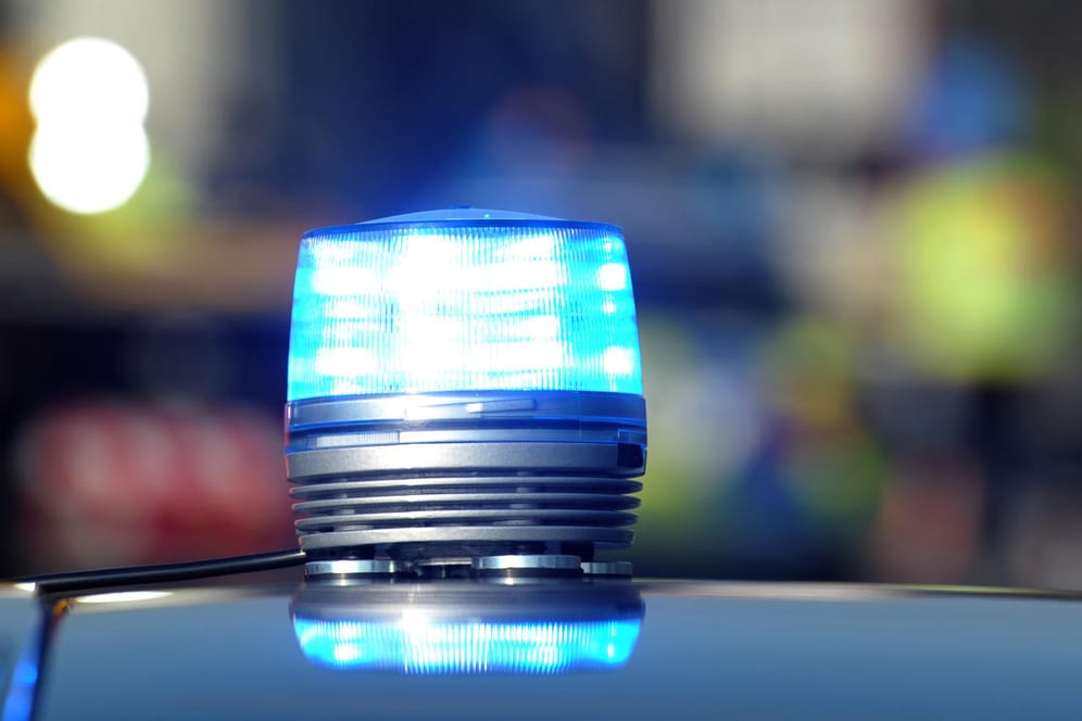 Das Blaulicht eines Streifenwagens der Polizei leuchtet auf dem Autodach: In Mecklenburg-Vorpommern hat eine Gruppe Deutscher ihre Hunde auf zwei Eritreer gehetzt und sie geschlagen. (Archivbild)