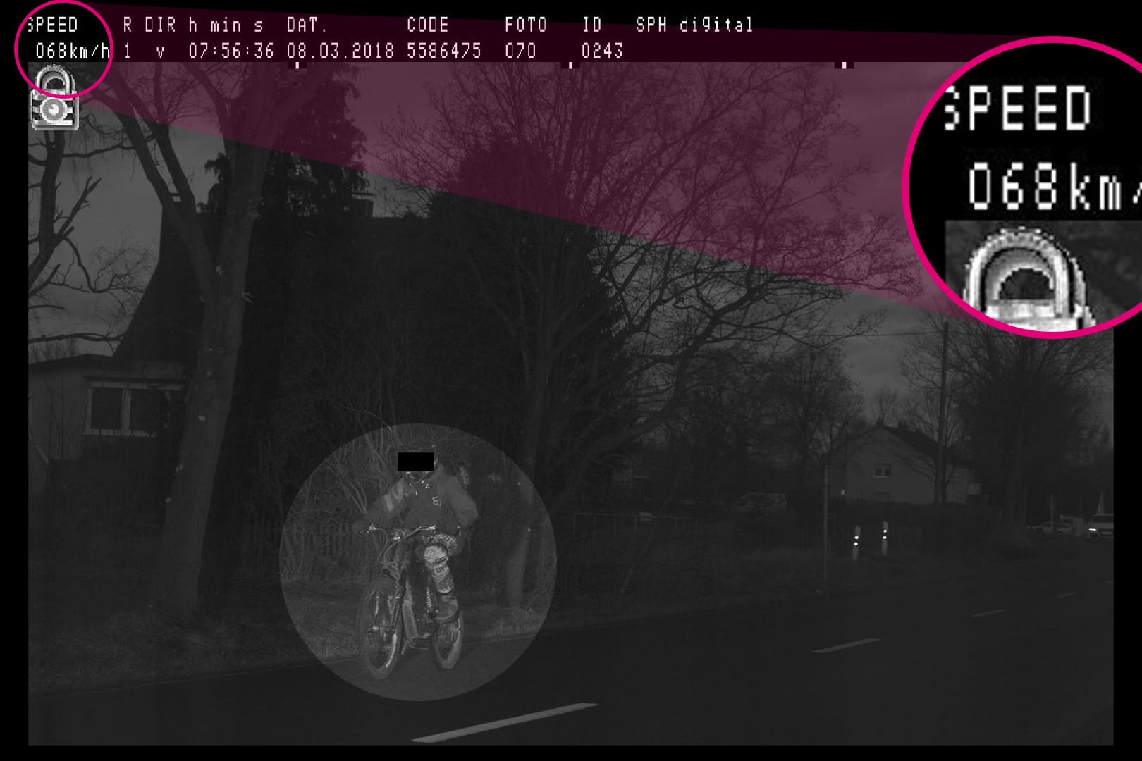 Blitzerfoto mit Tempo 68: Die Polizei kannte die Stammstrecke des Rasers bereits und stellte einen Radarwagen auf. Zusätzlich stand ein Motorradpolizist bereit, um den 24-Jährigen zu stoppen.