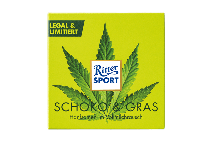 Grafik der Ritter Sport "Schoko & Gras": Ritter Sport bringt limitierte Edition zum Welt-Marihuana-Tag heraus.