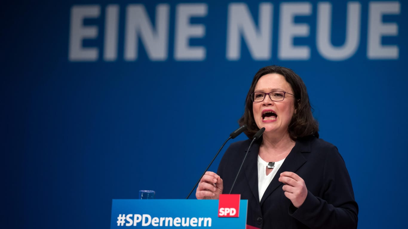 Andrea Nahles auf dem SPD-Bundesparteitag in Wiesbaden: Die versprochene Erneuerung der Partei lässt noch auf sich warten, sagen die Deutschen einer Umfrage zufolge.