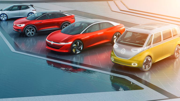 Die neue E-Familie von VW: Bislang werden nur Entwürfe von Kleinwagen, SUV, Limousine und Kleinbus gezeigt. In den nächsten Jahren kommen die Autos auf den Markt.